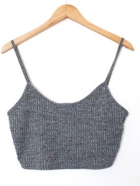 ROMWE Heather Gray Ribbed Knit Spaghetti Strap Cami Cropped Top